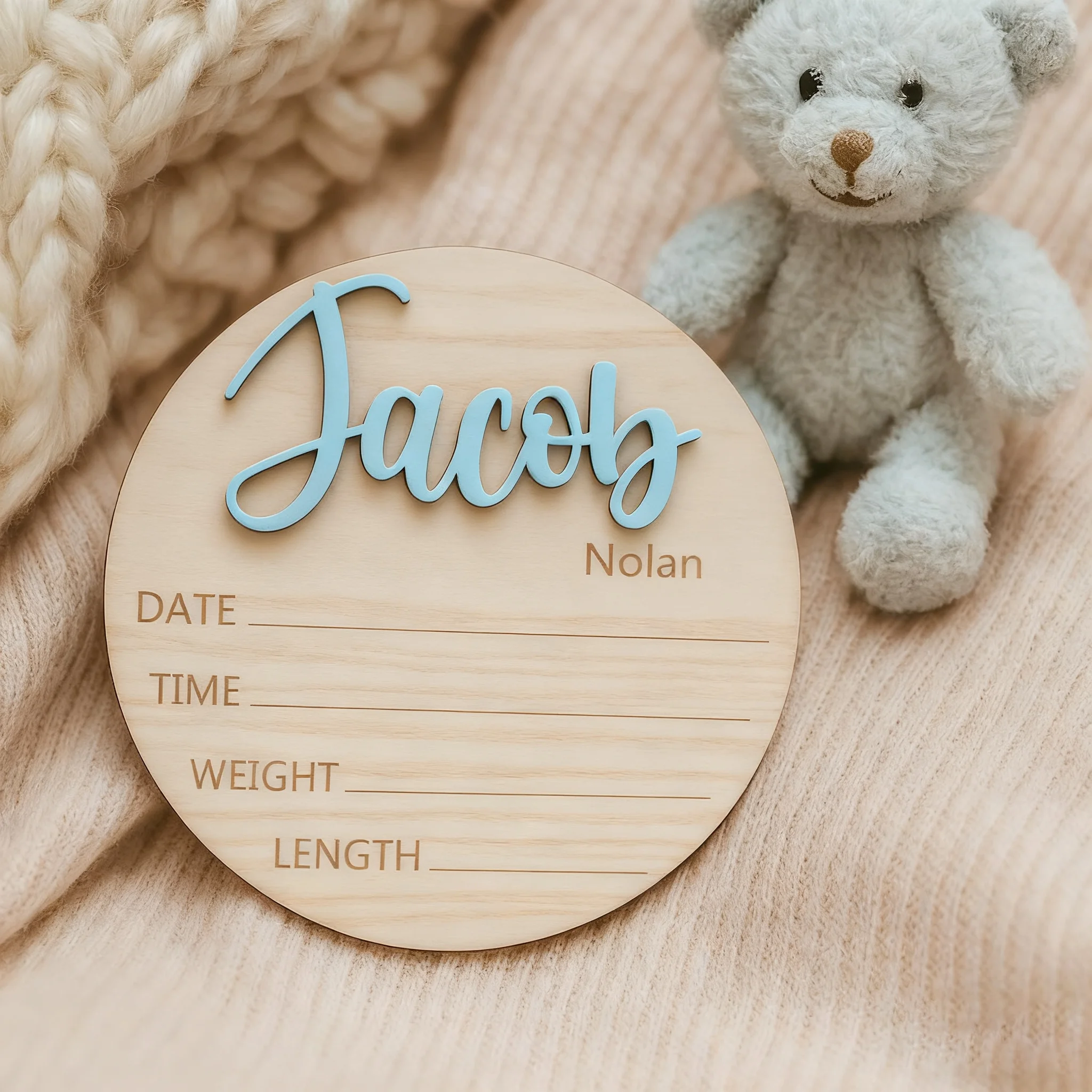 1Pc Custom Blue Announcement Wooden Name Plaque,Home Kids Room Nursery Bedroom Wall Door Decor,DIY Paintable,Birthday Gift