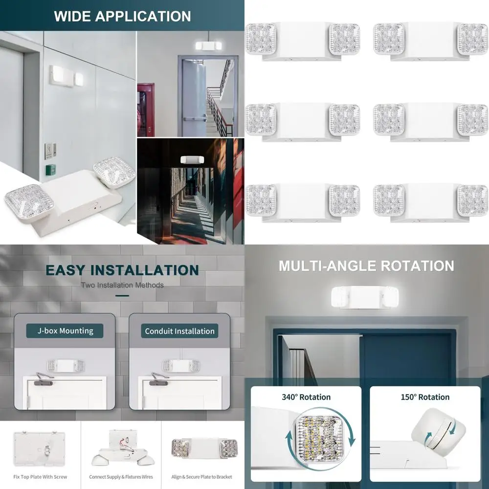 

Emergency LED Lights: Dual Adjustable Business Fixtures with 90-Minute Battery Backup, Hardwired, 120-277V, Fire-Resistant (UL L