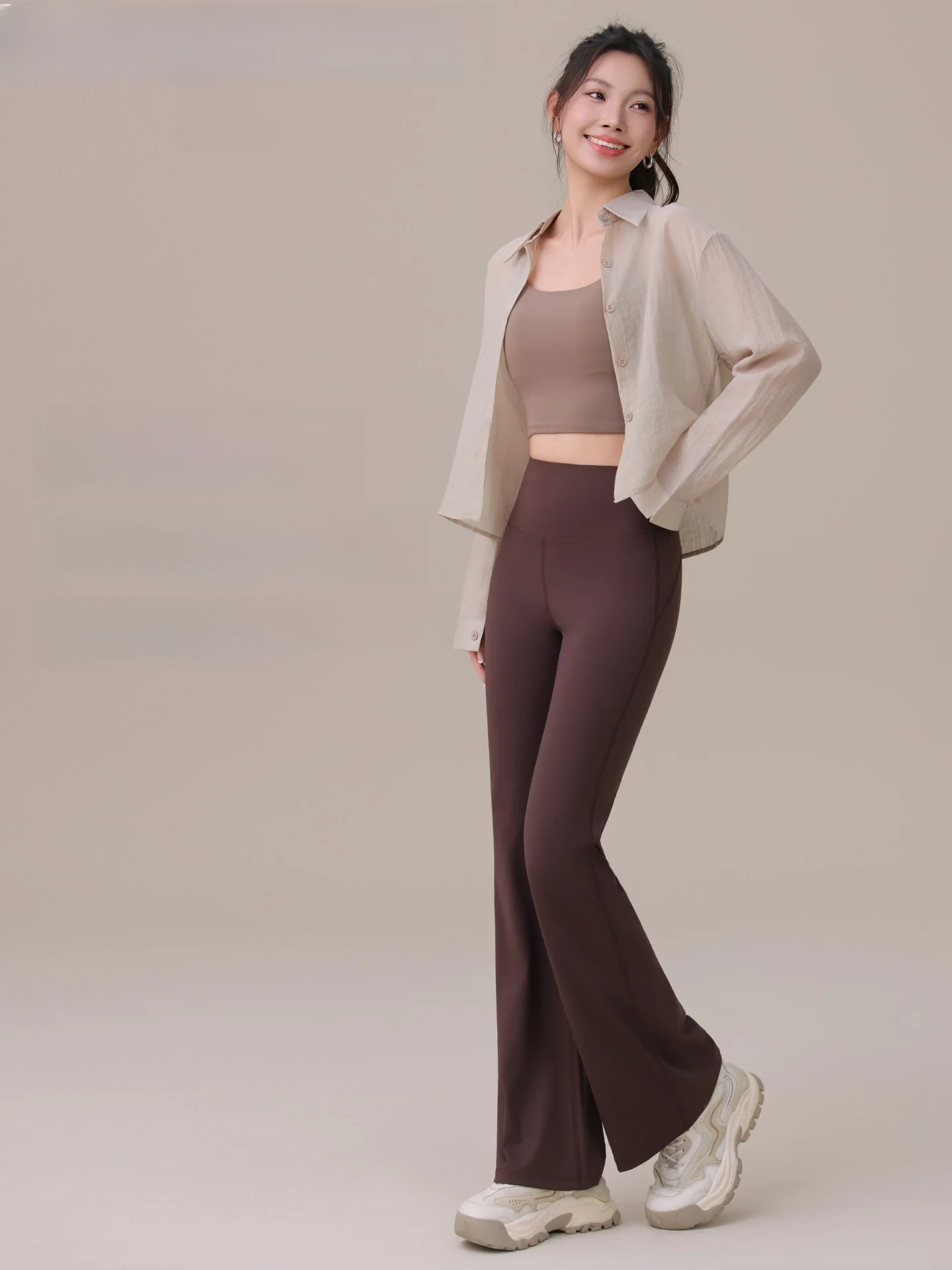 

High Waist Fitn Yoga arkskin Pants Women's Bell Bot Trousers Slimming a Spring Autumn Wear Underwear