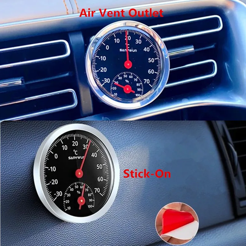 لوحة لوحة قيادة السيارة عصا على ميزان الحرارة/الرطوبة 2 في 1 مجموعة منفذ هواء السيارة مقياس الحرارة الصغير مقياس الرطوبة الدراجة