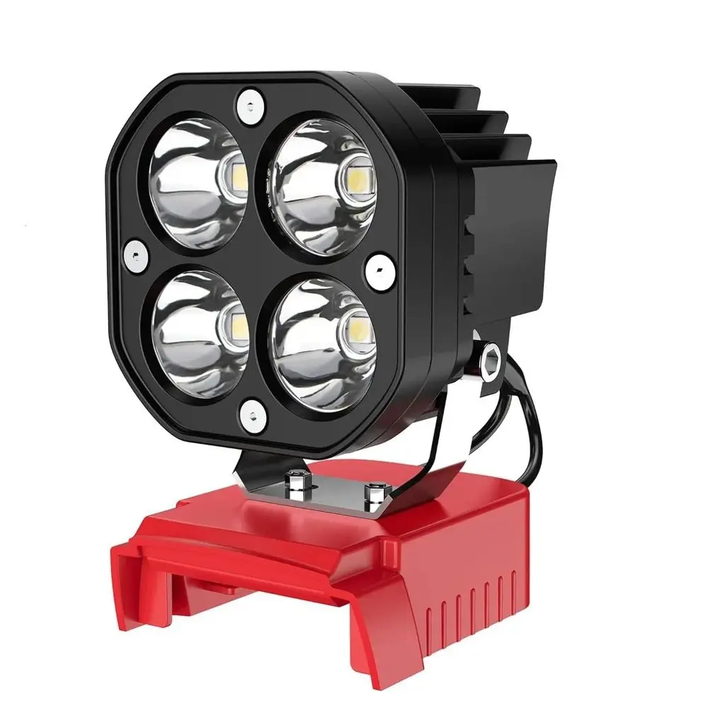 Portable 40W LED Work Light 12-24V 6000LM Job Site Lighting 6500K Battery Spotlight for Milwaukee M18 Construction