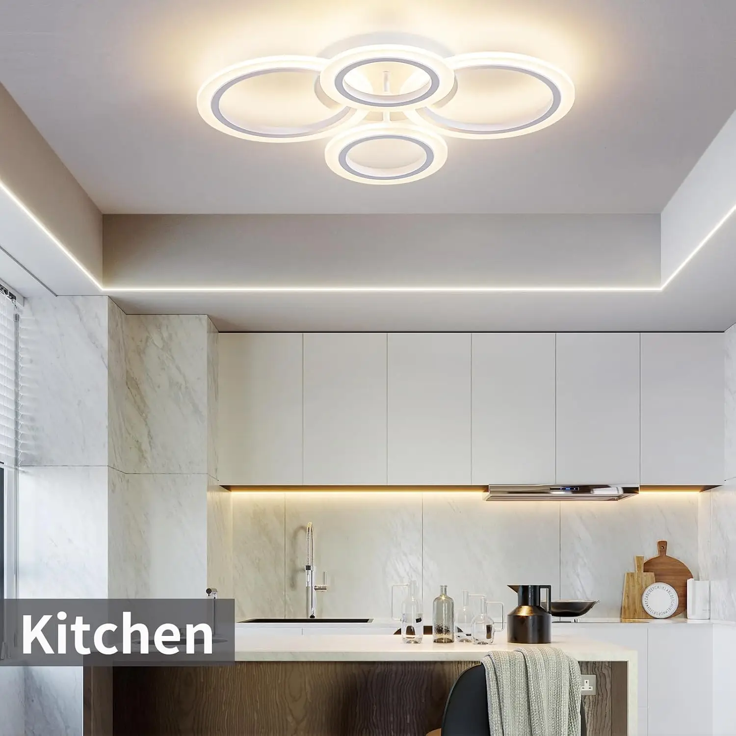 Dimmable LED Flush Mount Ceiling Light White Round Ring Chandelier Remote Control Bedroom Small Room