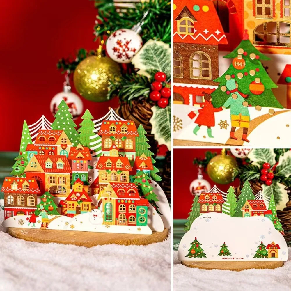 

3D Christmas Greeting Cards Hot Stamped Pop-Up New Year Cards Laser Engraved Paper Carving Thank You Letter Business