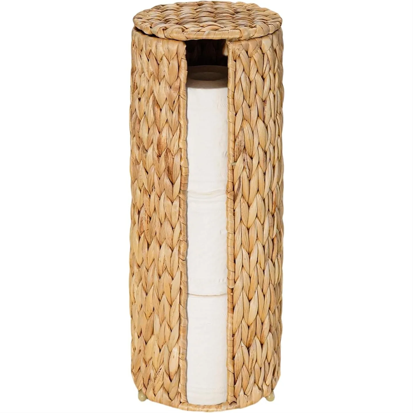 

Water Hyacinth Paper Roll Holder, Wicker Toilet Paper Stand for Bathroom, 3 Roll Storage, Compact Design for Small Spaces