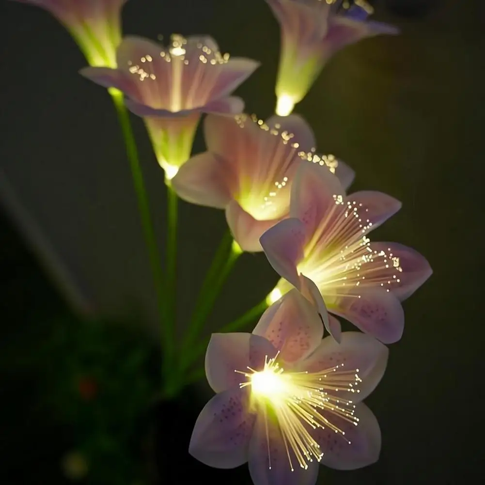 Solar Lily Flower Lights Outdoor Garden Stake Lights Fiber Optic Decorative Lighting For Pathway Patio Wedding Backyard Decor