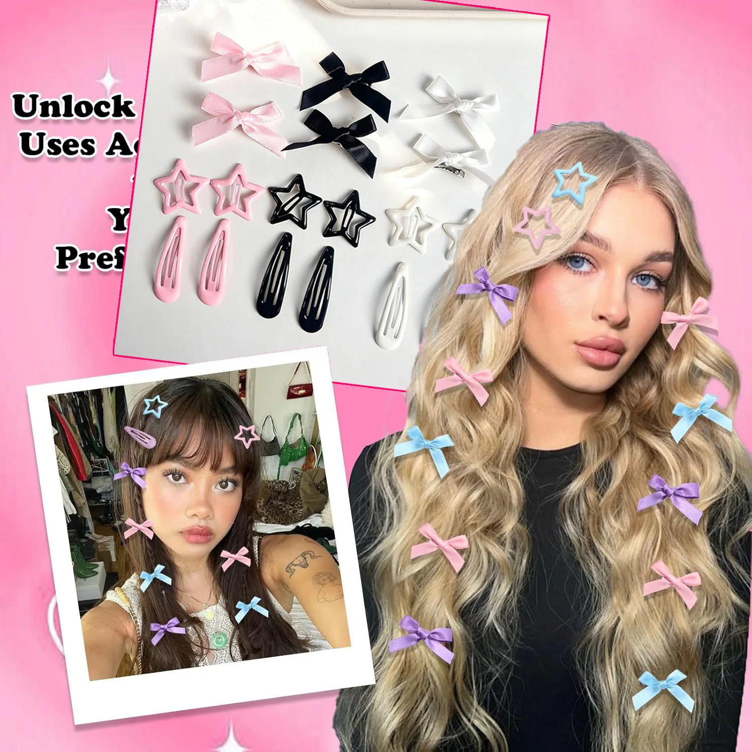 36pcs Bow Hair Clips Set Duckbill Clips Drip Oil BB Clips Y2k Style Hair Accessories Claw Clip