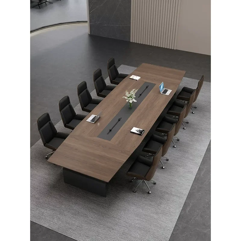 Walnut Conference Table Long Modern Simple 16 20 People Meeting Desk Negotiation Table and Chair Combination for Office
