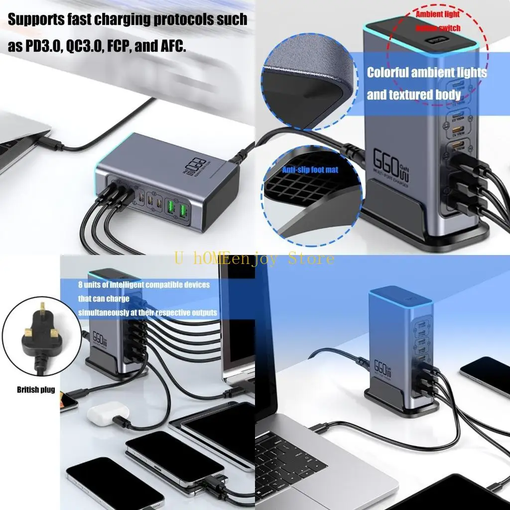 

B0KF 660W MultiPorts USB C Desktop USB with Quick Charging Technology for Home Office Use Power Supply Adapter