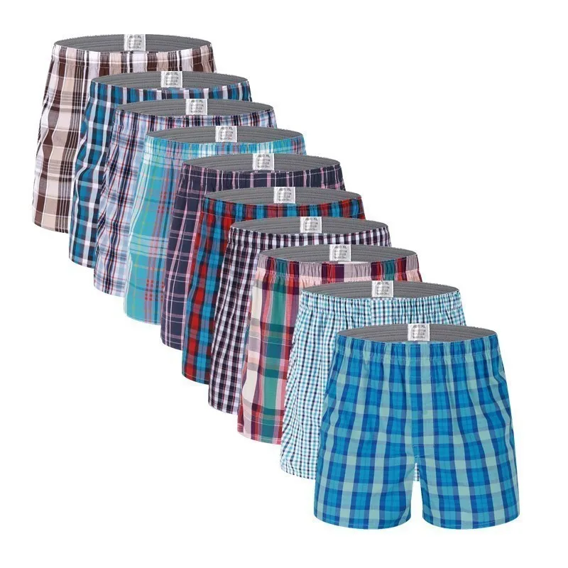 10Pcs Mens Cotton Boxers Shorts Comfort Underwear Soft Plaid Boxer Male Panties Breathable Underpants Hombres Aro Pants Homewear