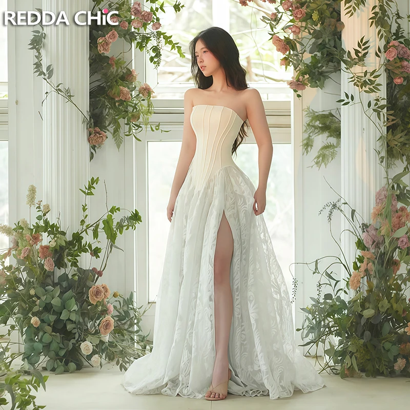 

REDDACHiC Coquette: Белое свадебное платье с кружевом, винтажный корсет на косточках, без бретелек, с завязками на спине, с разрезом, бальное платье, летняя женская одежда