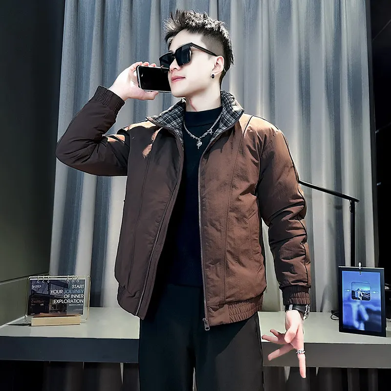 

Slim Fit Thiened Winter Cotton Jaet for Men Youth Faion Warm Outerwear XS Small Size Korean Sle Casual Coat