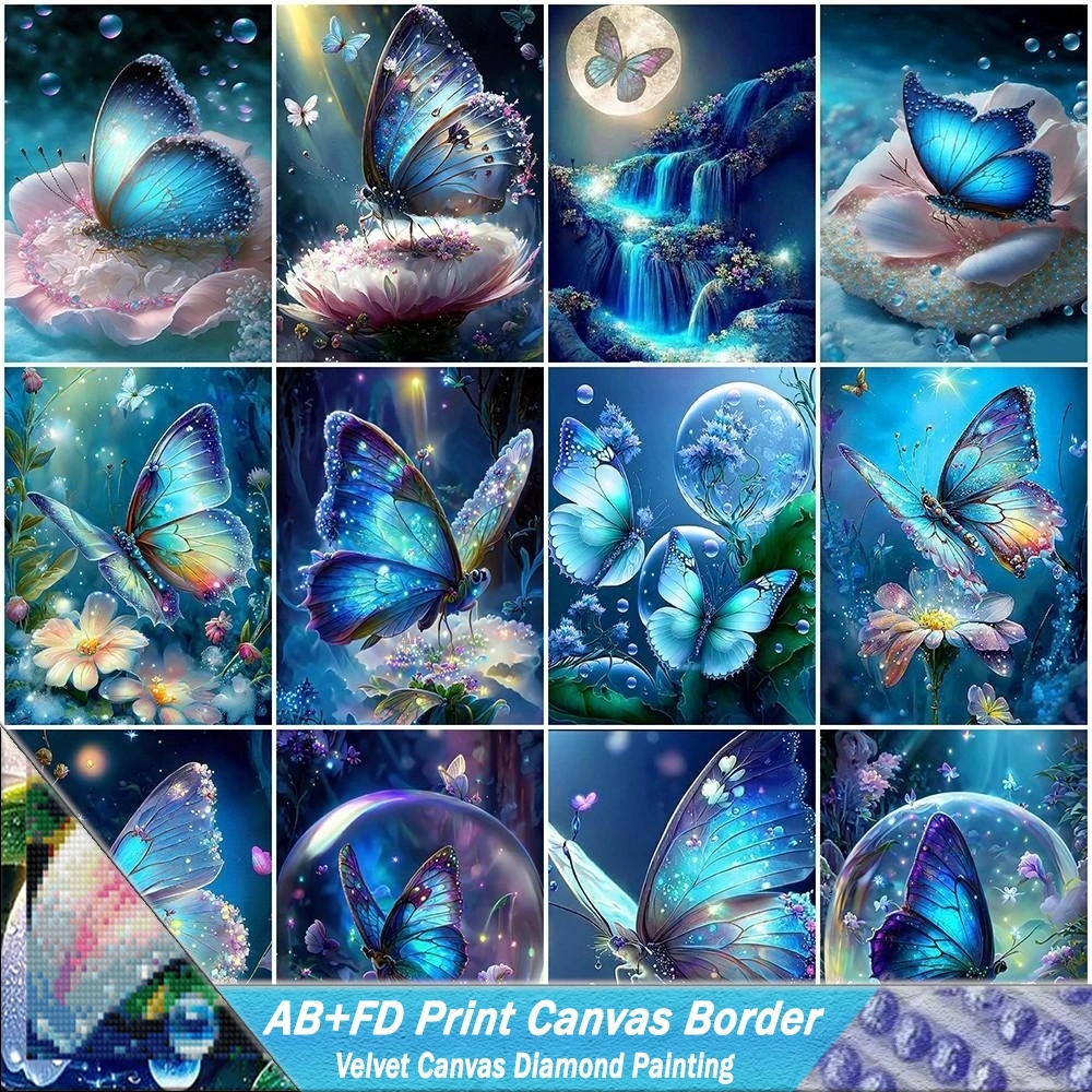 AB+FD Print Canvas Border Diamond Painting Fantasy Butterfly Cross Stitch Kit Full Square Round Mosaic Animal New Handmade Hobby