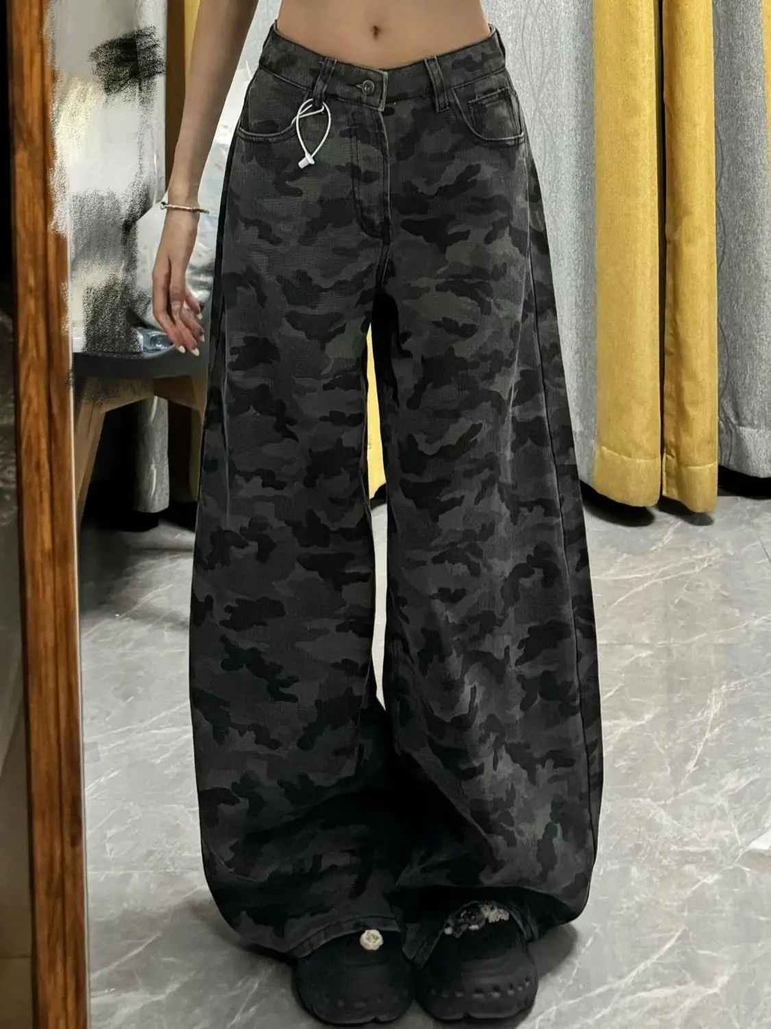 American camouflage jeans women high waist loose Spice straight leg cargo wide leg pants trend 2024 autumn/winter new