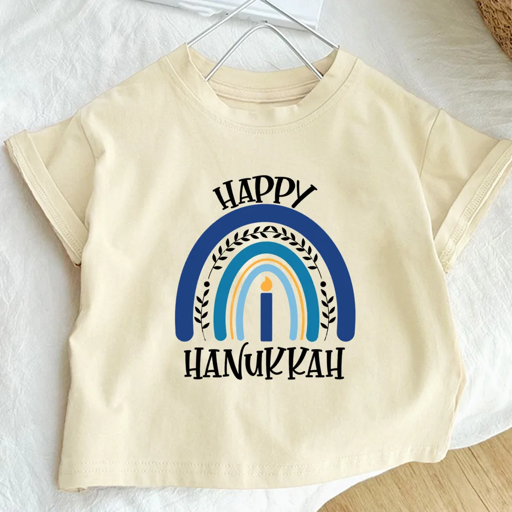 Happy Hanukkah Printed Kids Retro Shirts Chanukah Child Outfit Tops Jewish Holiday Boys Girls Clothes Children Short Sleeve Tee