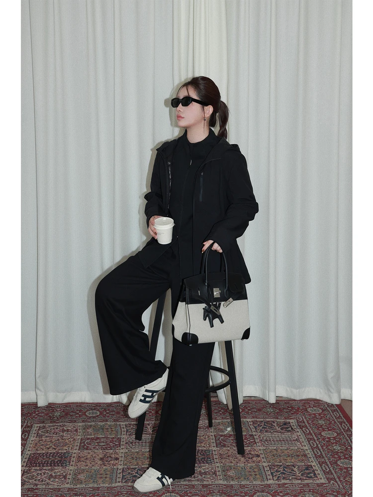 

Bla Soft ell down Jaet Tee-in-One Set Women's Big Wan Jiang Double Ci S Fce Lined Windbreaker Coat