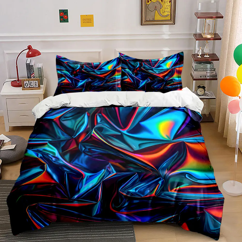 Colorful folded metallic texture Printed Duvet Cover Set 1 Duvet Cover+2 Pillowcase Multi Size Bedroom Bedding Decor