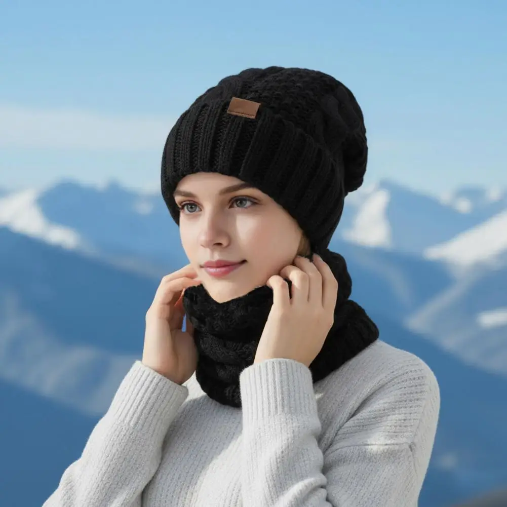 Warm Winter Hat Neck Scarf Women’s Winter Hat Scarf Set Thermal Knit Twist Texture Accessories Warm Outdoor Solid Color