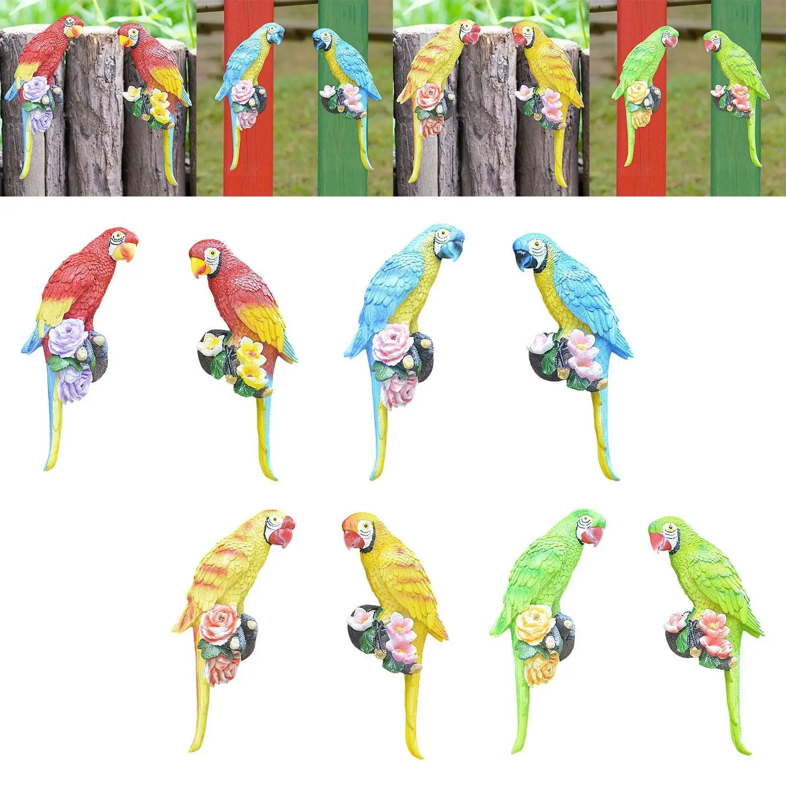 2Pcs Parrot Statue Hanging Parrot Decor Lifelike Macaw Art Gift Ornament Resin Bird Figurine for Lawn Patio Wall Tree Tiki Bar