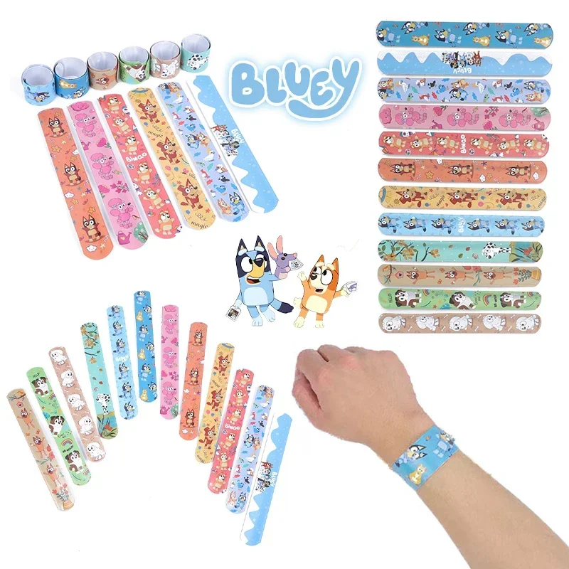 

12PCS Bluey Toys Bracelet Wristbands A Variety of Anime Doll Characters Children Pat Circle Birthday Party Papa Circle Kids Gift