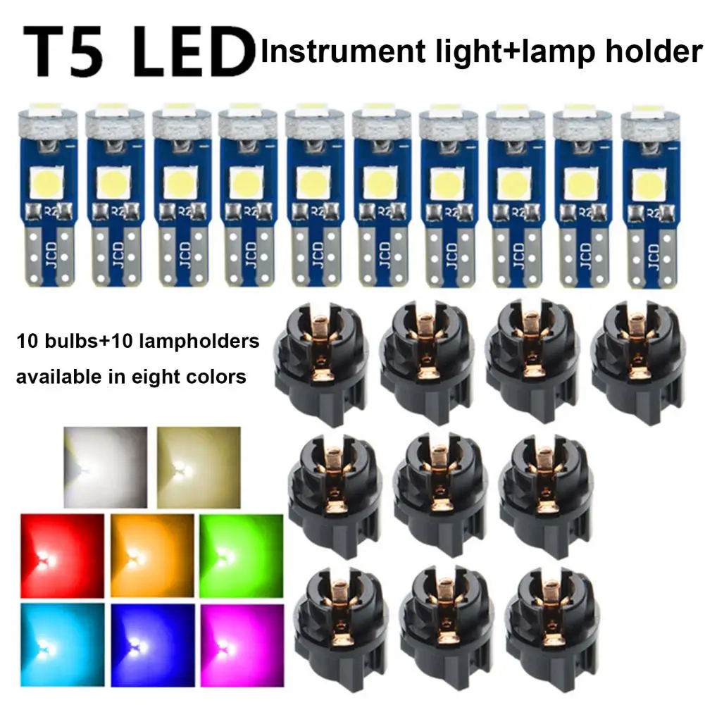 10Pcs Auto Instrument Panel Light Bulbs Gauge LED Indicator Kit T5 Car Dashboard Light Lamp Holder Super Bright 3030-3SMD