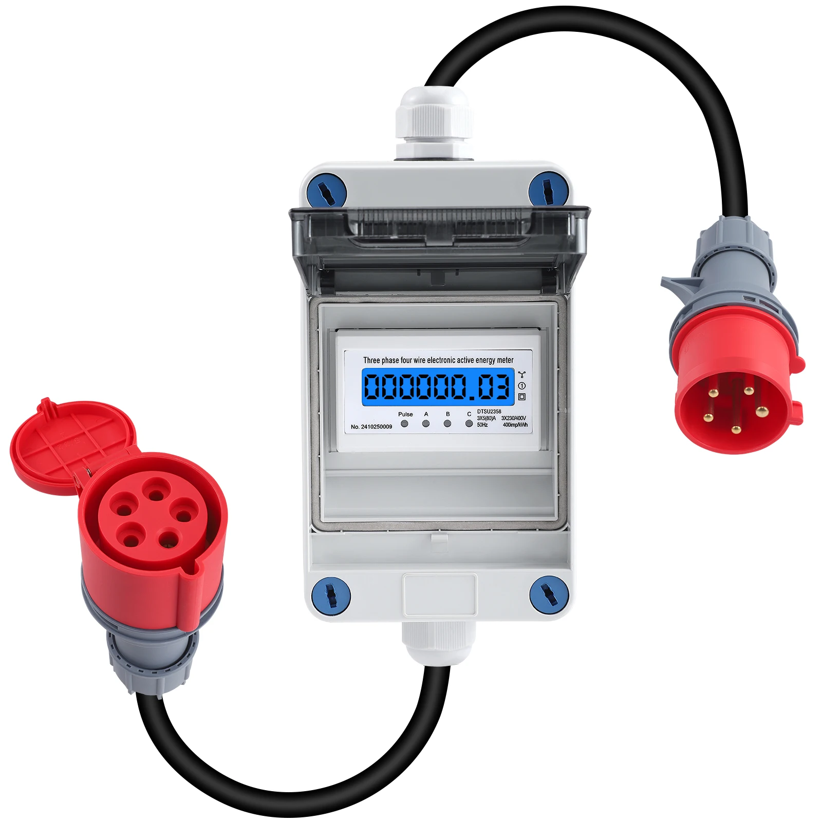 عداد الكهرباء الرقمي المحمول 440 فولت، عداد الهاتف المحمول Cee 16 A خارجي كيلووات ساعة متر IP44 مقاوم للماء المكونات الصناعية LED مقياس الطاقة #1