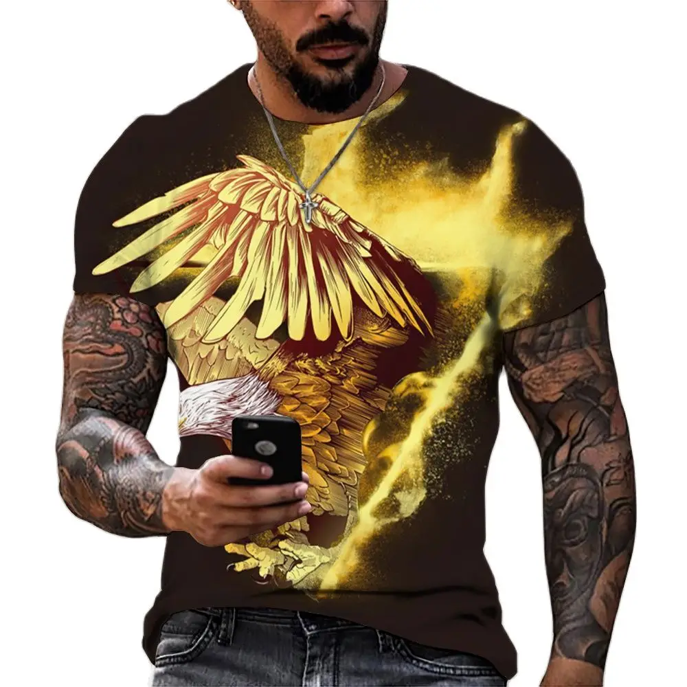 New Men T shirt Animal Print 3D Eagle Print T-shirt Summer Casual Short Sleeve Retro Harajuku Oversized Clothing Tops