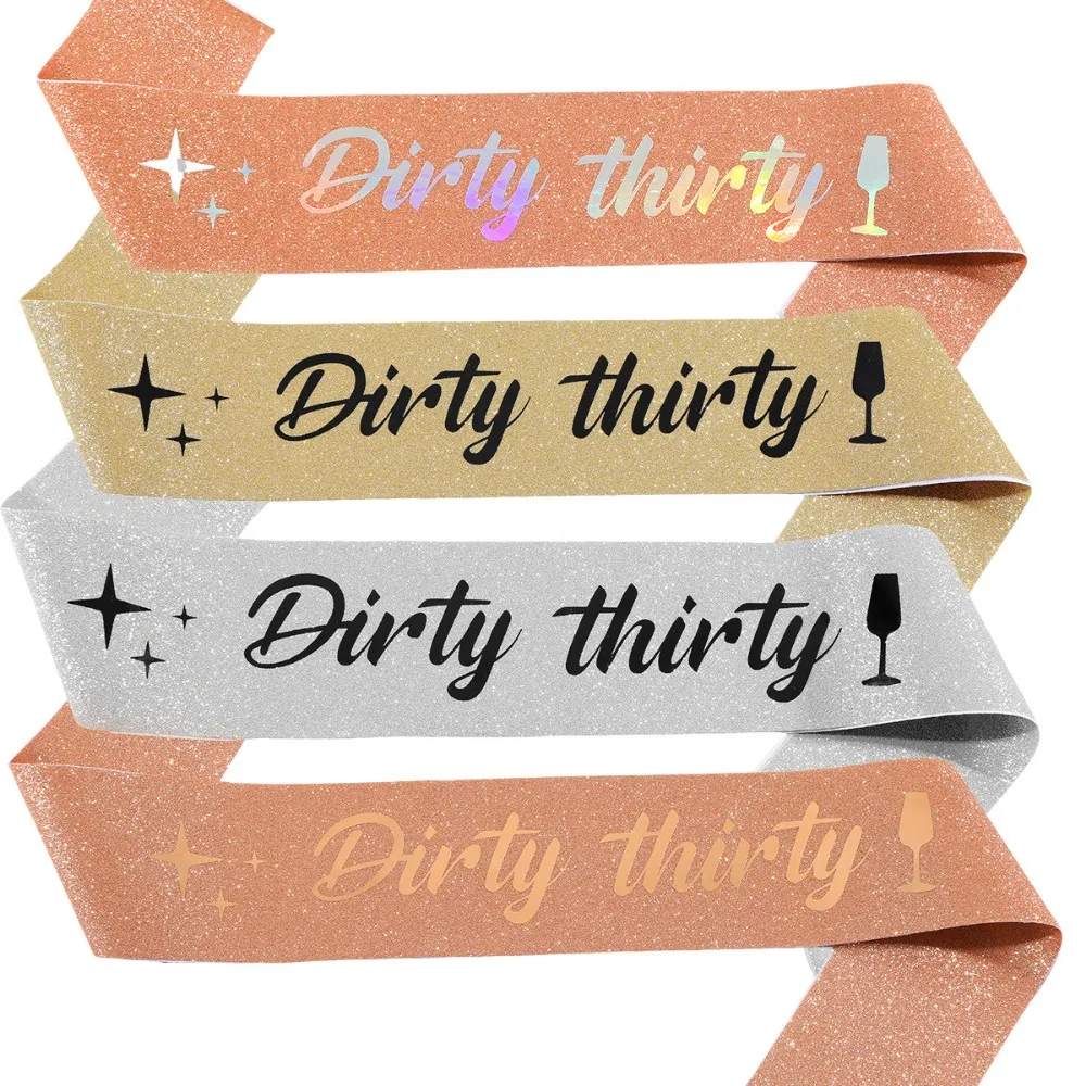 Dirty Thirty Sash Glitter Satin Dirty 30 Sash for Girls Women 30th Thirty Birthday Party Favors Supplies Decorations Rose Gold