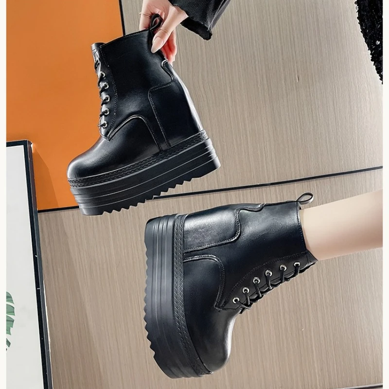 Women's Platform Ankle Boots Wedges Super High Heel Boots 12CM Spring Autumn Thick Bottom White Women's Shoes Casual Short Botas