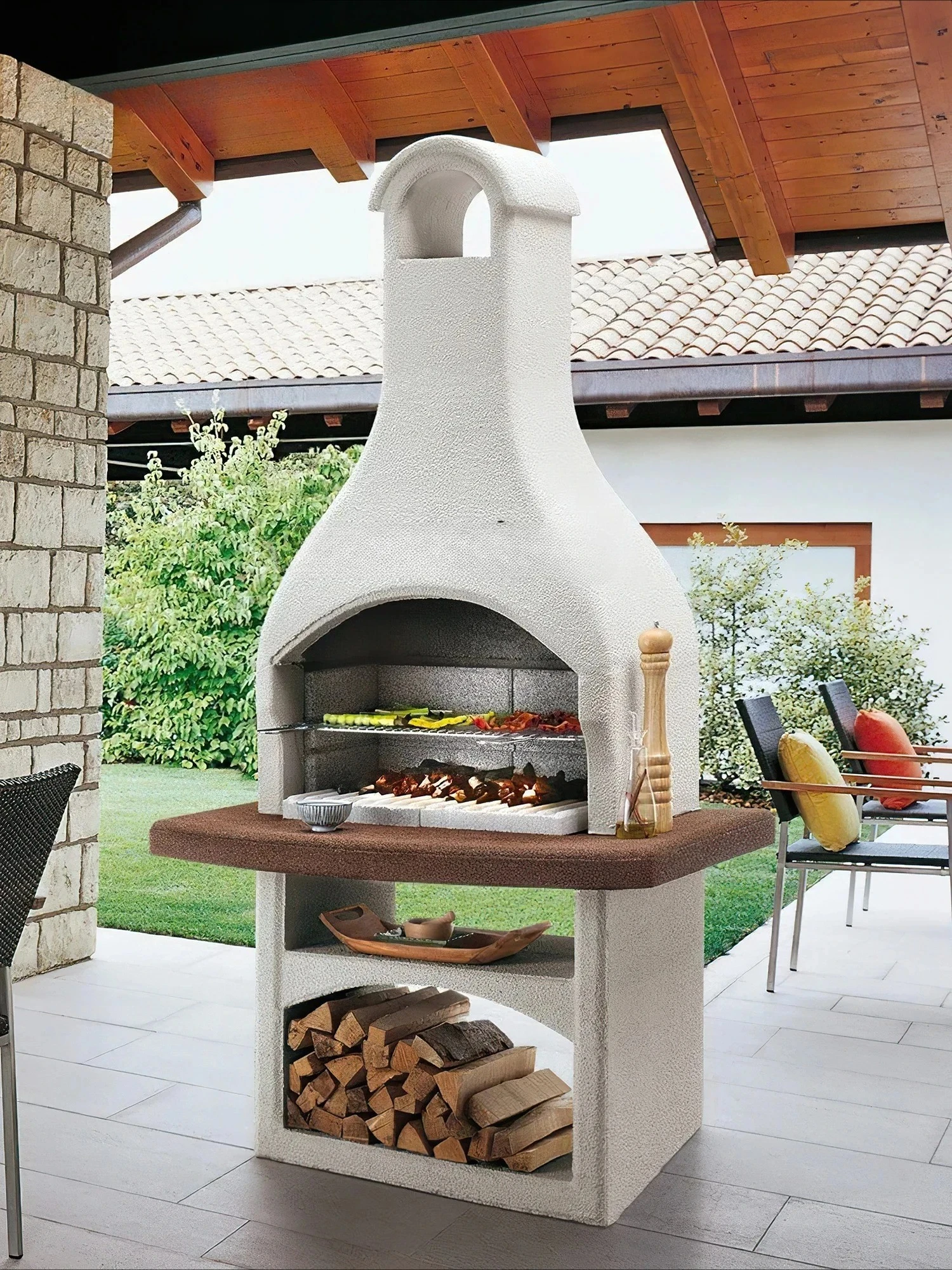 A  Outdoor BBQ Barbecue Villa Wood Burning Fireplace Decoration