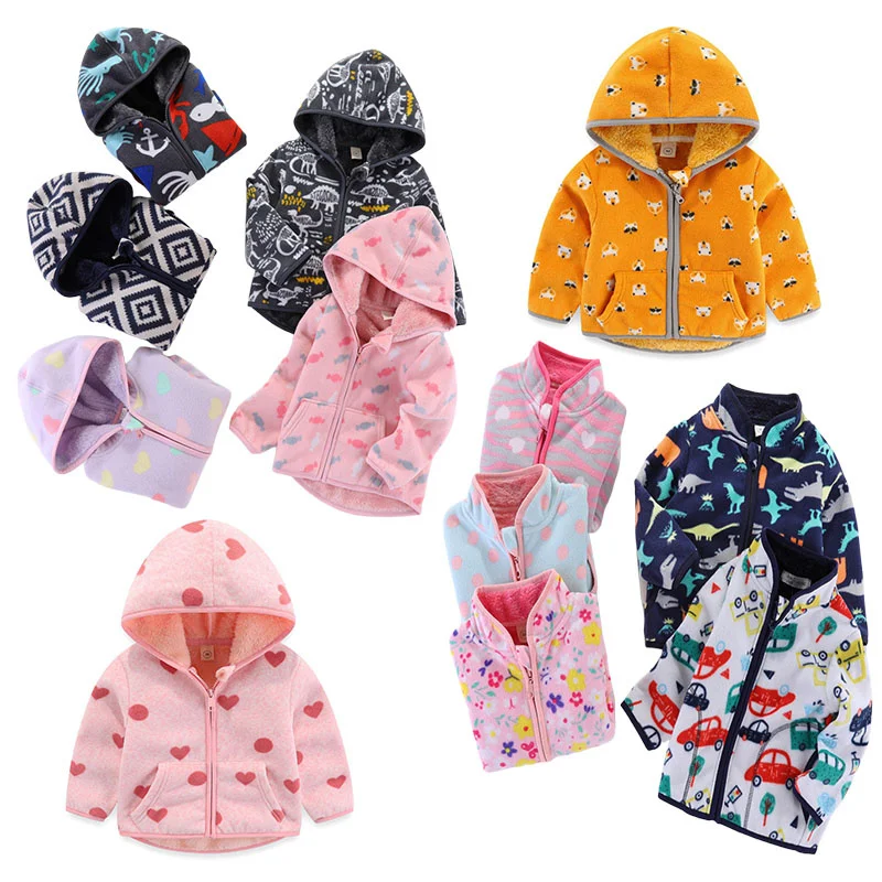 

New 2-6T Kids Fleece Jacket Autumn Winter Outwear for Boys & Girls Car Print Baby Coat Children's Clothing Warm Kids' Jacket