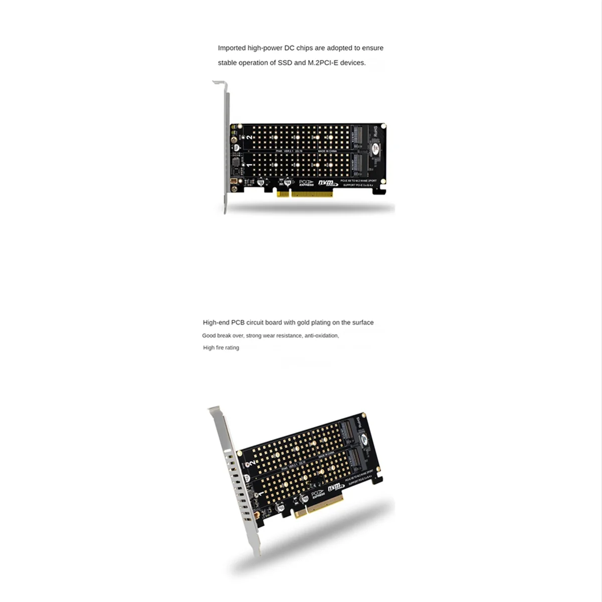 2X PCI-E X8 Double Disk Card NVME M.2 M KEY SSD Expansion Adapter Extended Dual NVME PCI-E X8 Split Card