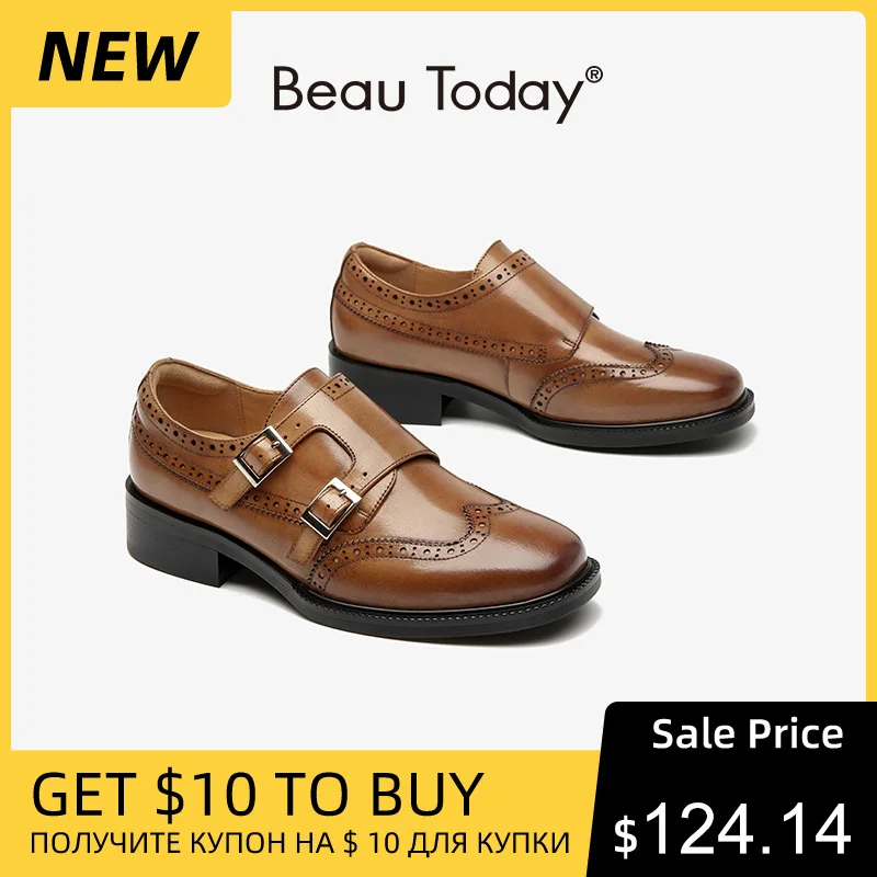 

Женские туфли-броги BEAUTODAY из натуральной телячьей кожи с двойной пряжкой, квадратным носком, на плоской подошве, в стиле ретро, ручной работы, 27919