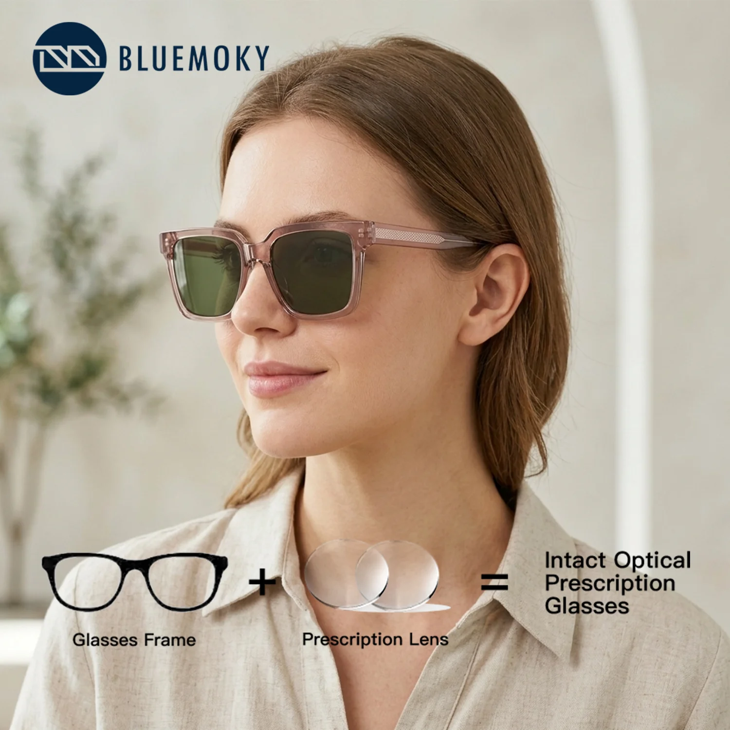 

BLUEMOKY Square Customized Prescription Sunglasses Women Acetate UV400 Protective Multifocal Myopia Correction Sun Glasses