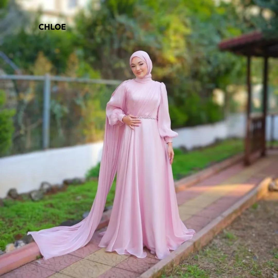 Linea A Abiti da sera Donna Abiti da festa eleganti per le donne 2024 Scialle Abito da cerimonia nuziale su misura Abiti da ballo a maniche lunghe