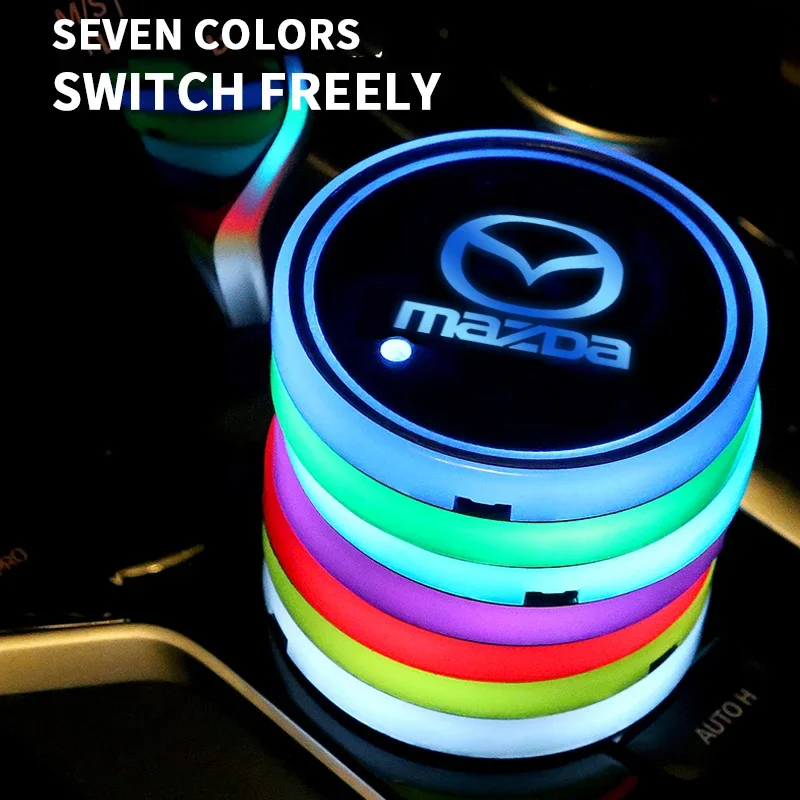 Car LED Luminous Coaster 7 Colors Cup Mat For Mazda 3 6 Atenza Axela Demio CX-5 CX5 CX-3 CX7 CX-9 2015 2016 2017 2018 2019 2021