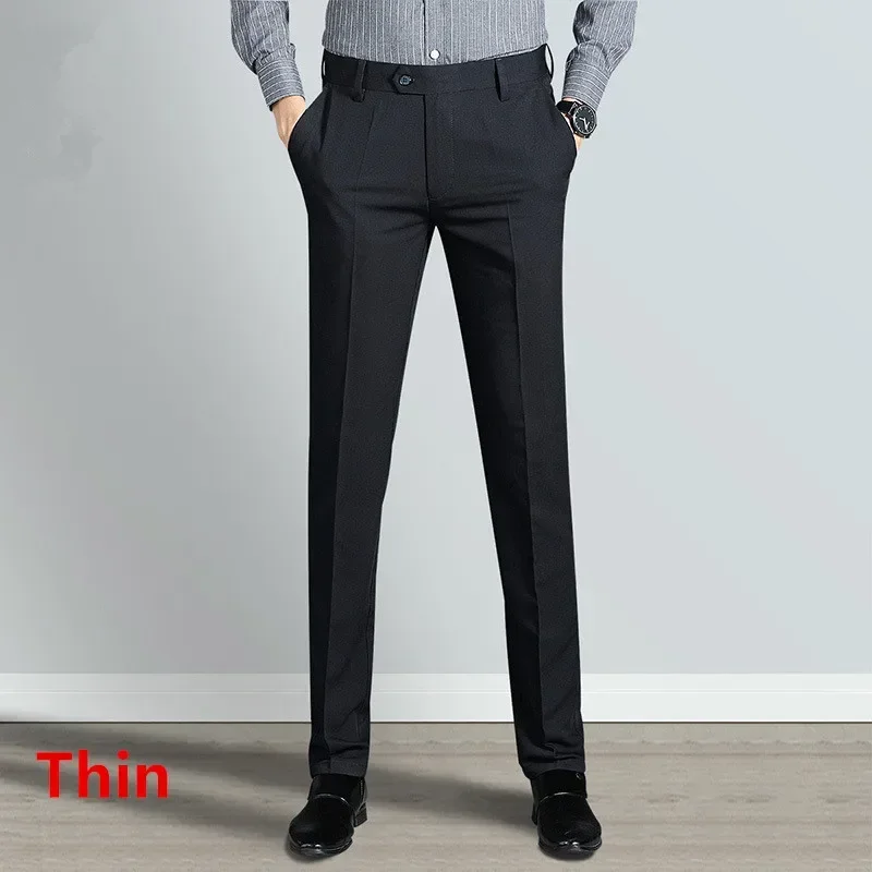

Men's Warm Suit Pants Autumn Winter Men Business Office Party Straight Pants Formal Pants Thicker Fleece Warm Trousers Men