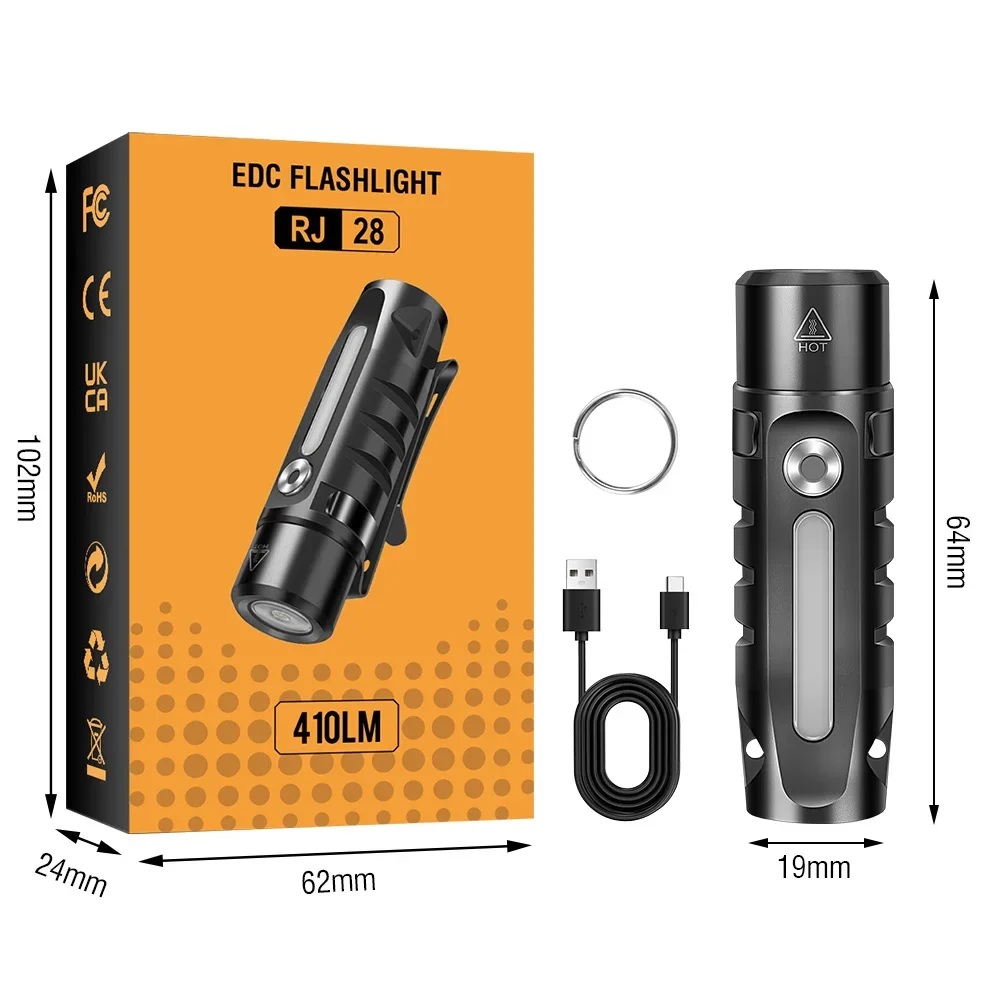 BORUiT RJ28 410LM EDC مصباح ليد جيب نوع-C سلسلة مفاتيح قابلة لإعادة الشحن الشعلة ضوء العمل مع فانوس جيب التخييم المغناطيسي