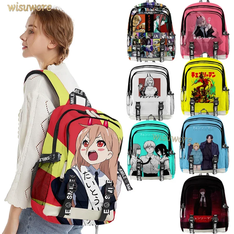 2021 New Anime Backpack Chainsaw Man Power Bag Travel Backpack Middle School Student School Bag Fashion Feminina Notebook Bag