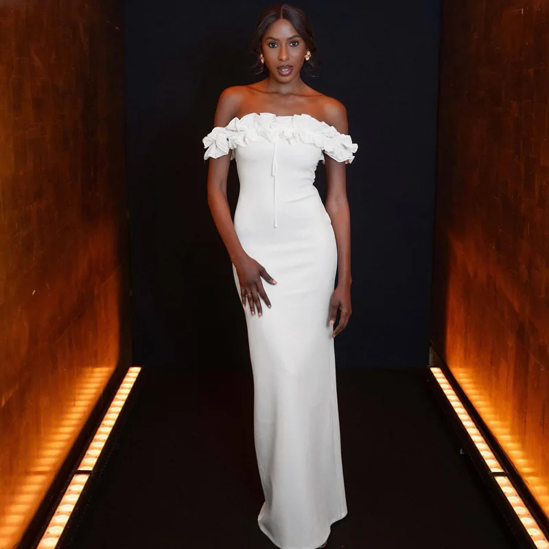 Dsmtrc vermelho sólido retalhos fora do ombro sexy maxi vestido feminino moda sem alças sem mangas sem costas bodycon vestidos longos