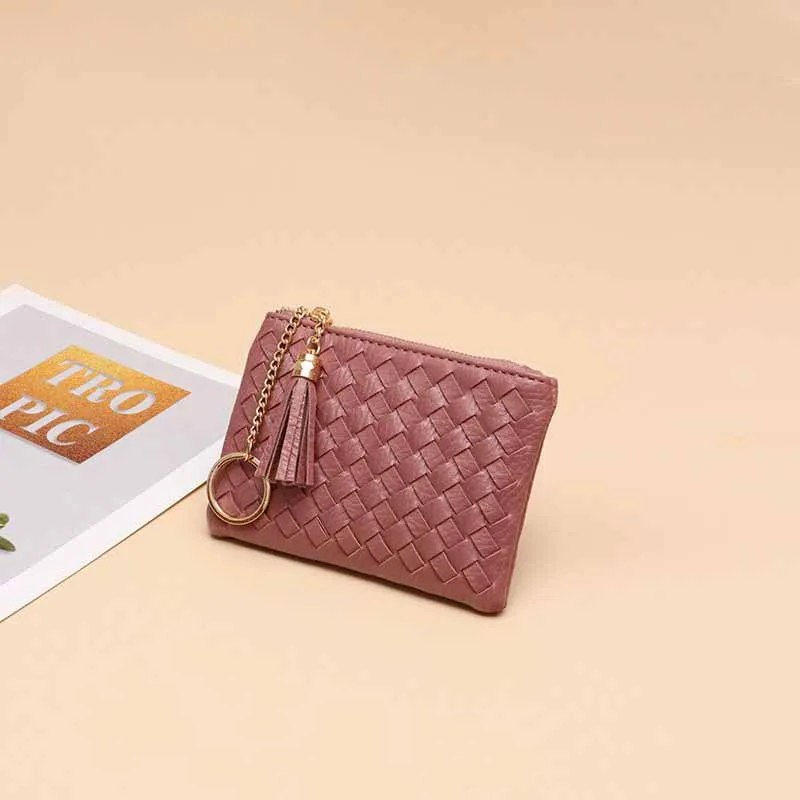 Zipper Coin Purse Minimalist Solid Color Lightweight Card Holder Handwoven Small Bag Cute Women's Accessory