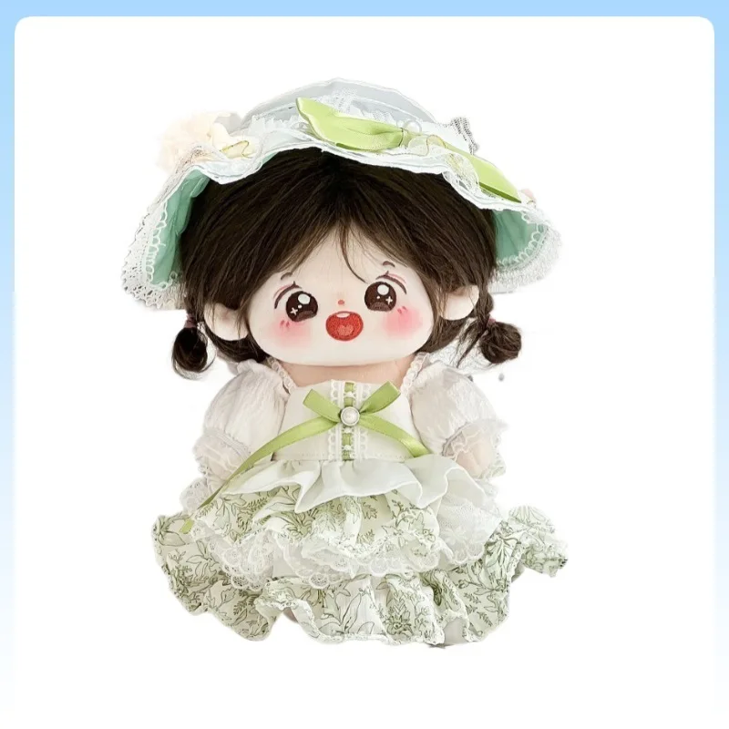 

For 20cm Cotton Doll Clothing Green Dress Set With Hat Fragrance Theme Fashionable Elegant Doll Outfit Vibrant Ensemble