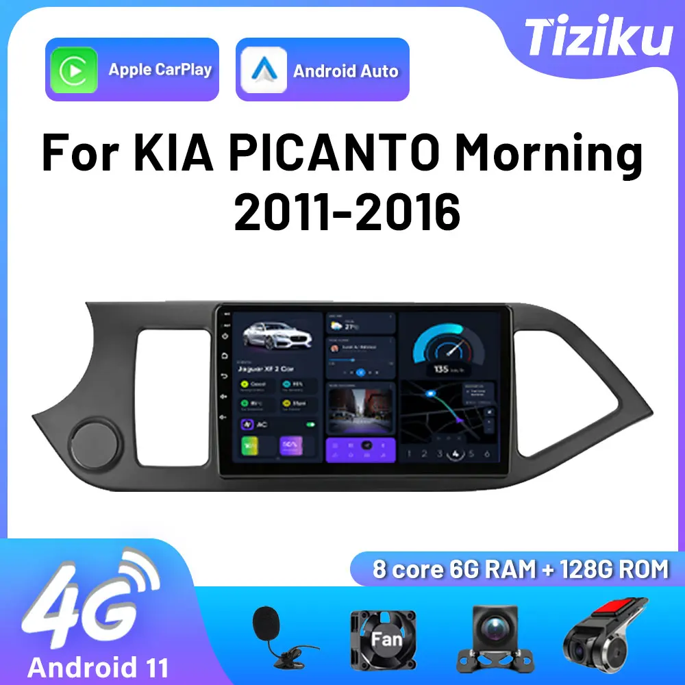 Android 11 Wireless Carplay Car Radio Multimidia Video Player For KIA PICANTO Morning 2011-2016 GPS Navigation Head Unit WIFI 4G