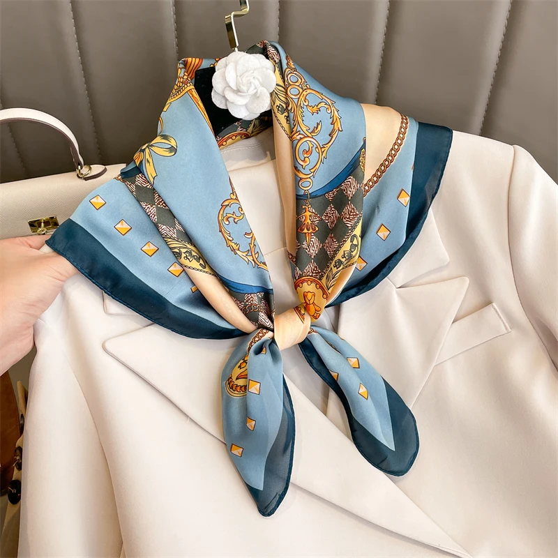 Luxury Silk Feeling Square Scarf Women 2024 Print Satin Neckerchief Spring Hair Band Foulard Bandana Echarpe Tie Shawl Wraps