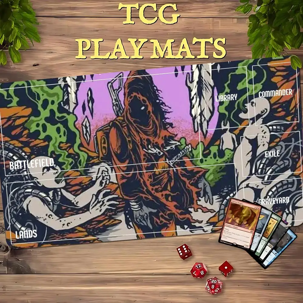 TCG Playmat Dark Alien Wasteland Hunter 35X60CM Magic Card Battle Mat Non‑Slip Durable Stitched Edge Commander Zones Playmat