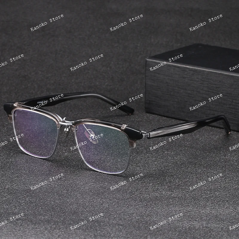 Gafas abatibles de medio marco, soporte para gafas de miopía abatibles hacia arriba para hombres, se puede equipar con gafas ópticas de luz plana antiluz azul