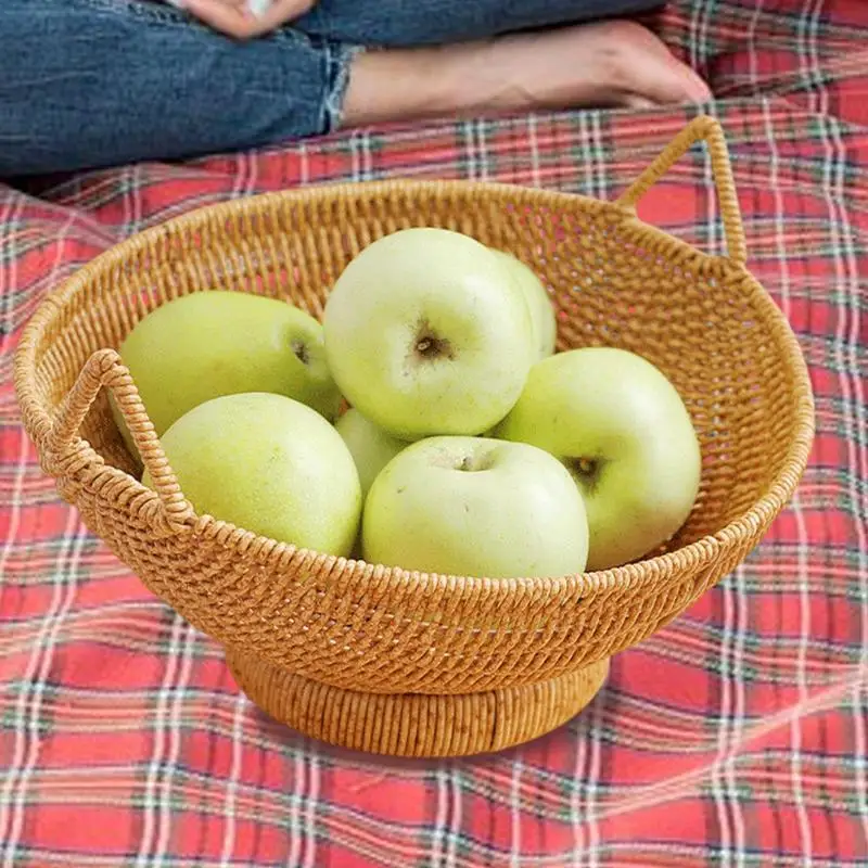 Kitchen Wicker Basket Woven Serving Bowl Imitation Rattan Bread Basket Decorative Fruit Serving Wicker Storage Bowls With