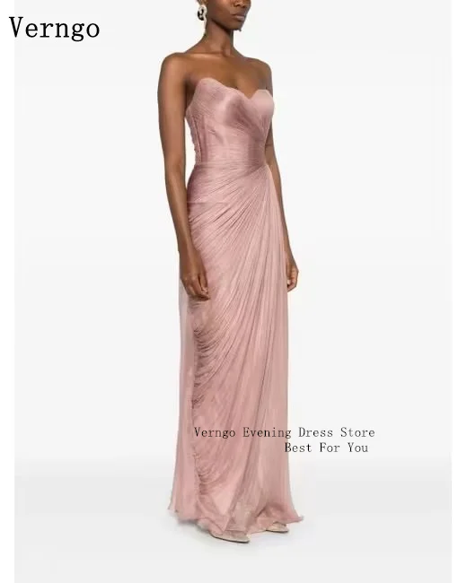 

Verngo Pink Shiny Chiffon Evening Dress Sweetheart A Line Pleated Formal Occasion Dress Elegant Graceful Prom Gown Customized