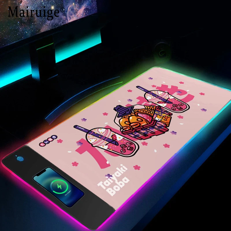 

Mairuige New Wireless Charging RGB Mouse Pads Sakura Drink Anime Table Carpet Mouse Mat Computer Desk Pad Xxl Kawaii Desk Decor