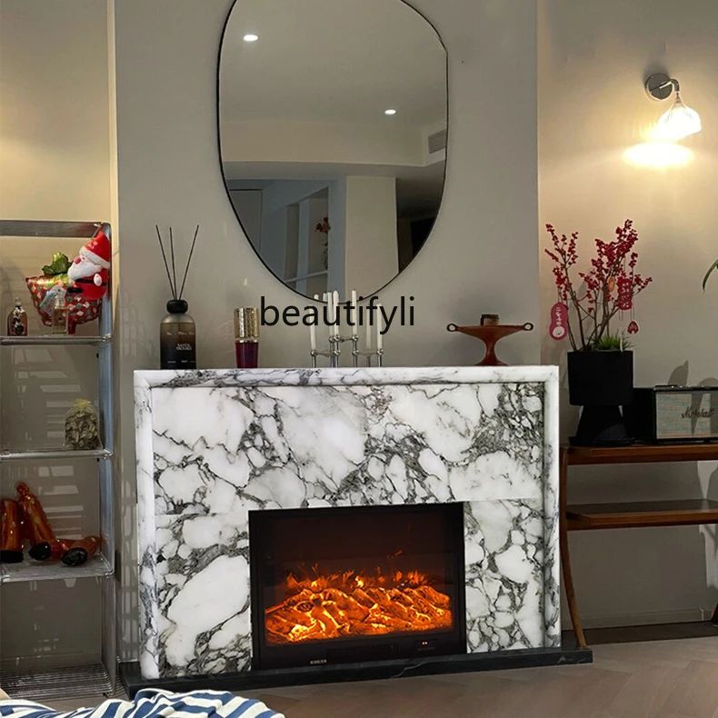 Marble Fireplace Arabescato Stone French Stone Carving Fireplace Indoor Heating Fireplace Curio Cabinet