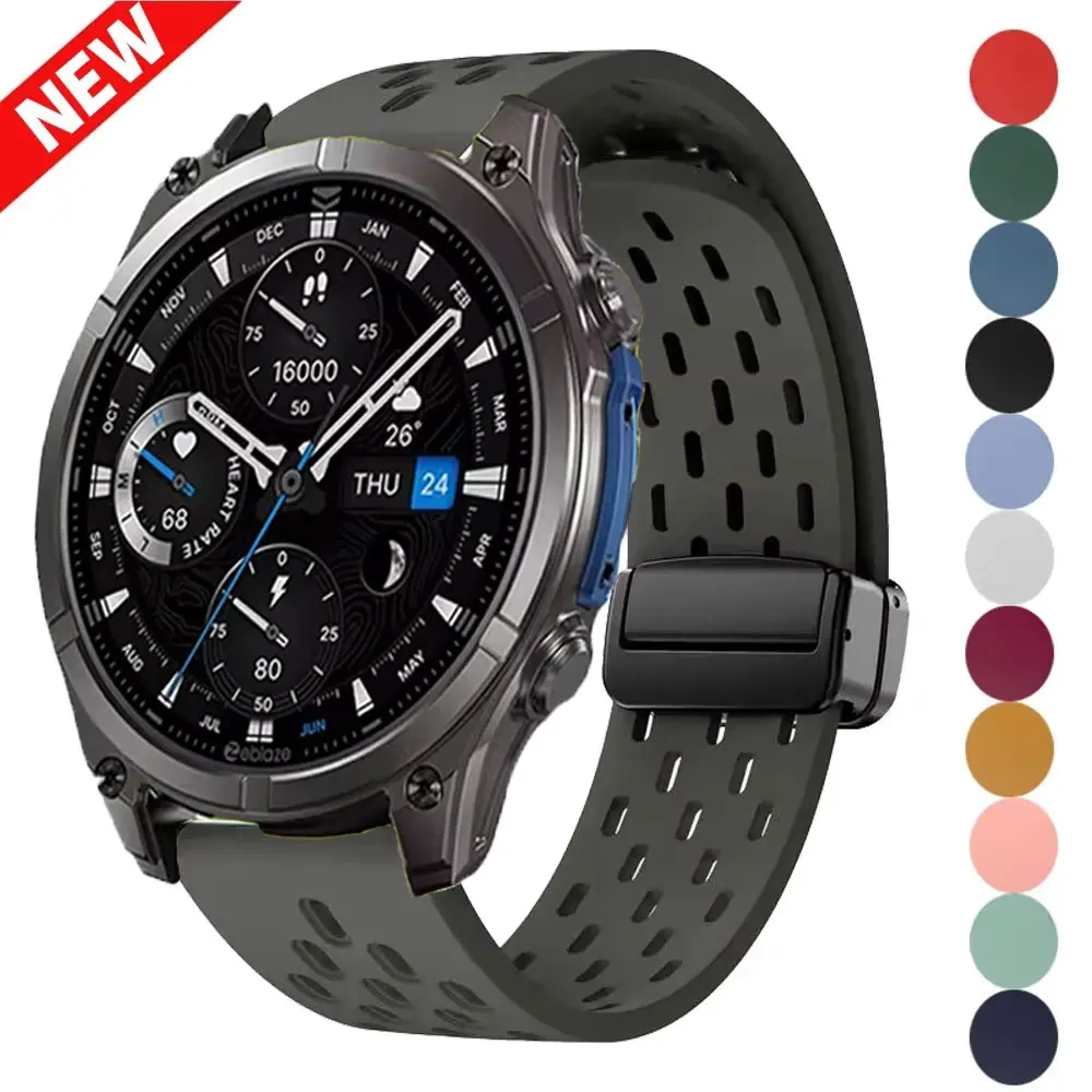 Magnetisches Silikonband für Zeblaze Stratos 4/3/Vibe 8/7 Pro/Beyond 3 Pro Armband 22mm Armband für Amazfit Active Max 48mm Correa